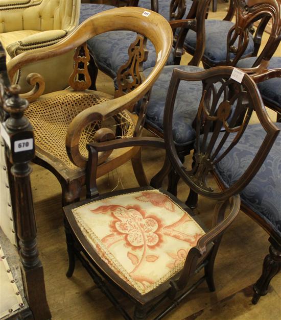 Walnut tub seat chair & shield back chair